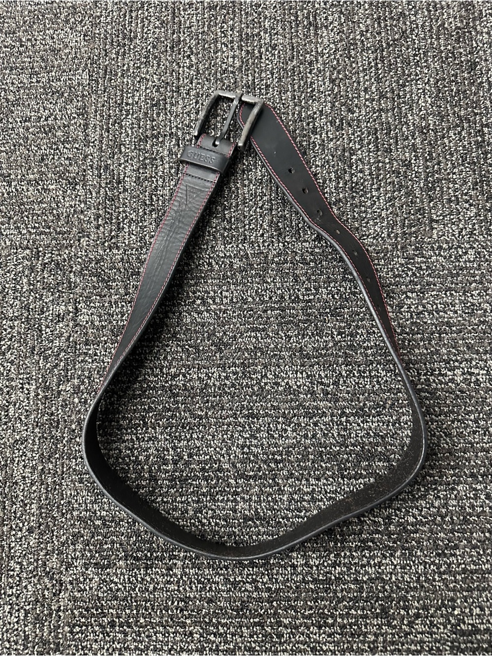 GUESS Men’s Leather Dress Belt Black/Red Stitching